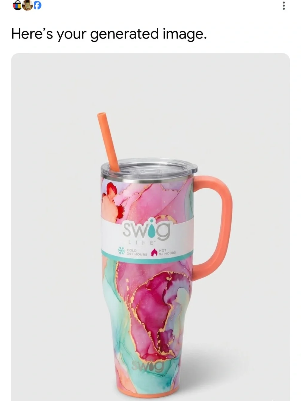 Swig Life Marble Watercolor Travel Mug with Coral Handle and Straw